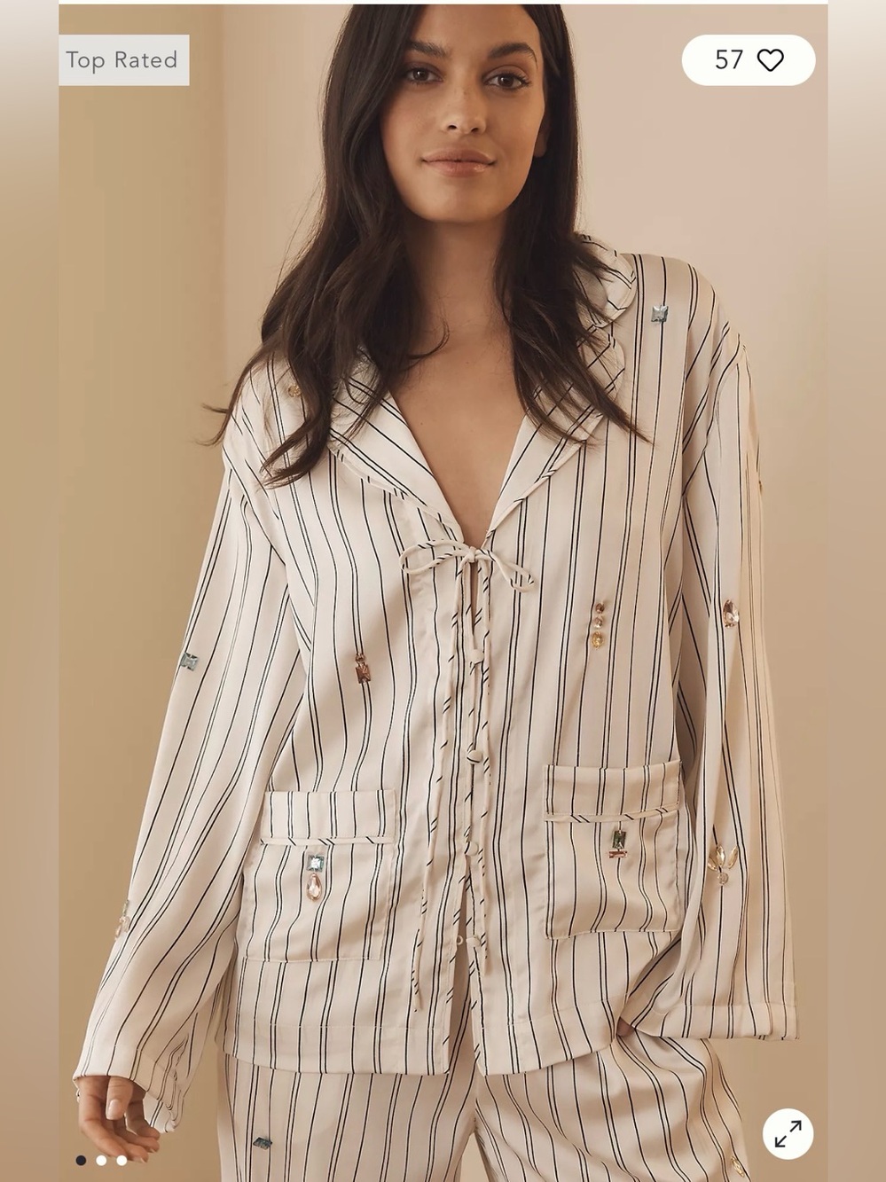 Anthropologie Silky Bejeweled Pyjama Top